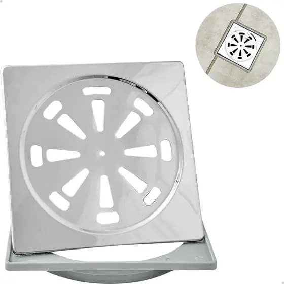 Porta Grelha Abs E Ralo Simples Inox Quadrado 15x15 Kit Banheiro Caixilho Suporte Para Ralo Box