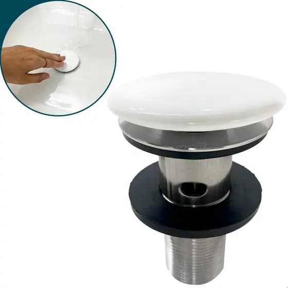 Valvula Click Cerâmica Branca 7/8 Com Ladrão Ralo De Pia Cuba Banheiro 3cm Ralo Escoamento Lavabo