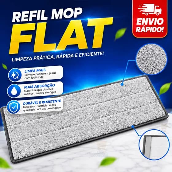 Refil Mop Flat Rodo de Limpeza em Microfibra Piso Casa Esfregão