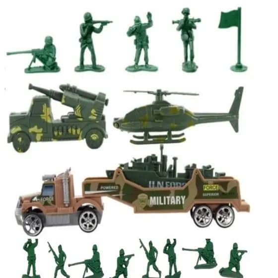 Brinquedo Militar Soldadinhos Plástico Com Veículos Militares