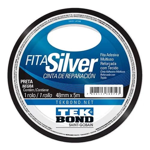 Fita Silver Tape Preta 48mmx05mt - Tekbond