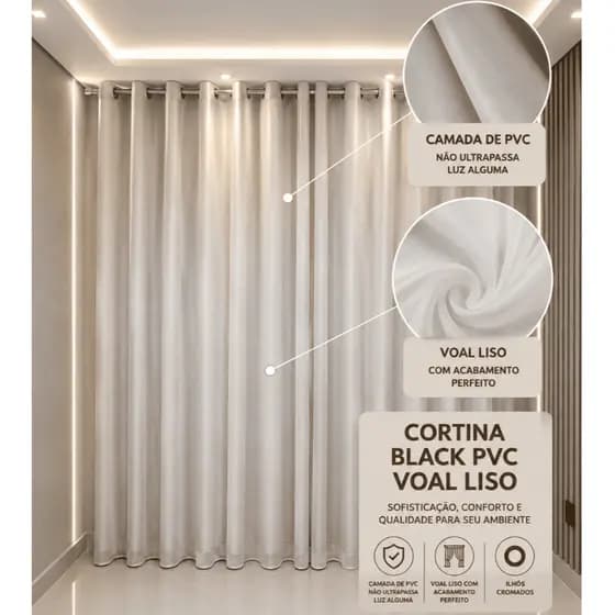 Cortina Blackout Pvc com voil Liso, para sala/quarto e escritório Pvc com 100% de vedação/Blecaute
