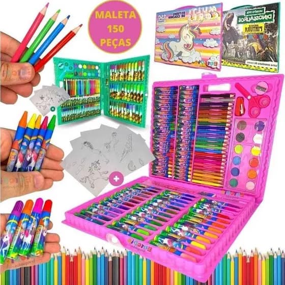 Estojo de Pintura Infantil Escolar Maleta de Desenhar e Colorir 150 Peças