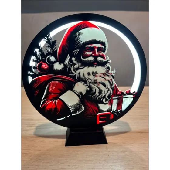 Luminária Papai Noel Natalina LED Decorativa 23cm com Fonte Bivolt Cabo 1,5m