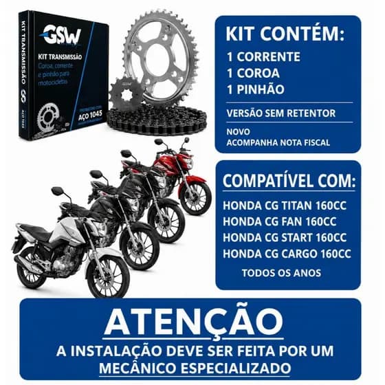 Kit Relação Transmissão Honda Cg Titan/Fan 160 Aço 1045 Reforçado