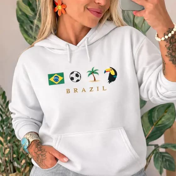 Moletom Brasil 100% Algodão Blusa De Frio Rio Canguru Copa Do Mundo Blusão Feminino Capote Masculina