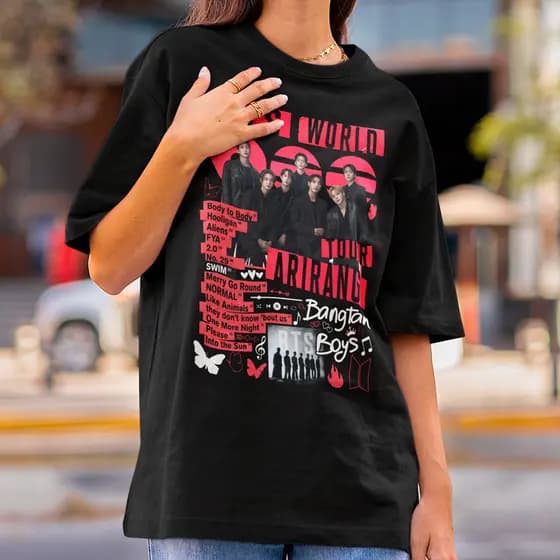 Camisa Bts Bangtan Army Turnê Arirang Tracklist Camiseta Feminina Look Show Fã Blusa Algodão Premium