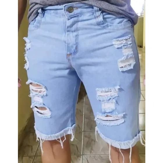 Bermuda Jeans Masculina Rasgada Slim Premium Menor preço Promoção de fabrica enviamos hoje mesmo