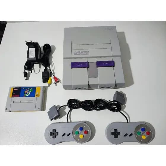 Vídeo Game Super Nintendo original anos 90 com Super Mario World + 2 controles
