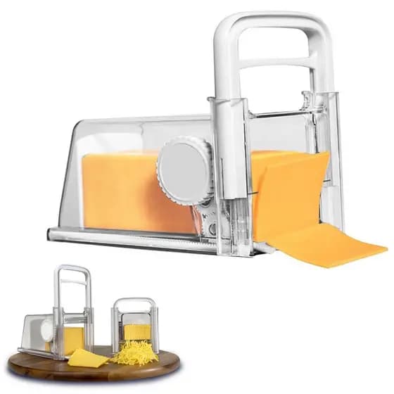 Ralador Cortador Fatiador de Queijo Presunto Manual Lamina Inox 4 em 1 Pote Hermetico Armazenamento Geladeira Cozinha Balcao Multiuso Resistente