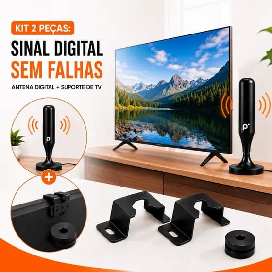 Kit Suporte TV Universal + Antena Digital HDTV Interna e Externa 5 Metros Full HD e 4K e Opção Individual