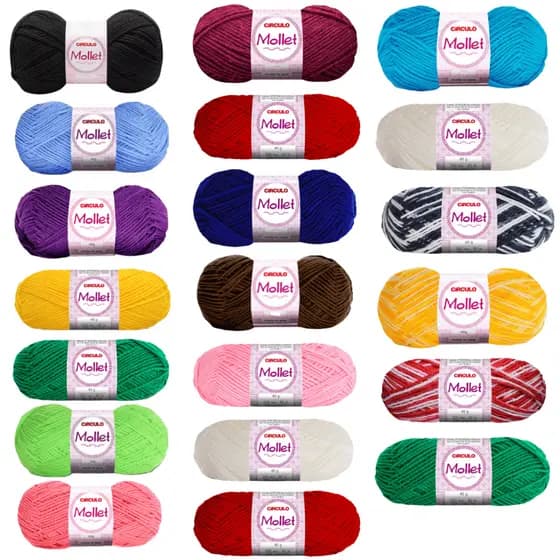 Kit 20 Novelos Lã Mollet 40g Círculo Cor Lisa Fibra Neon Multicolor Crochê Tricô Artesanato Moda DIY
