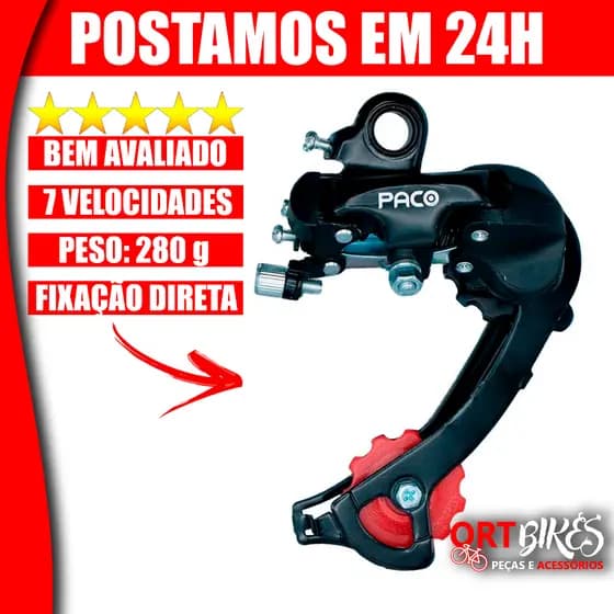 Câmbio Traseiro Paco 7v 12d C/ Fixação Direta no quadro para Bicicleta