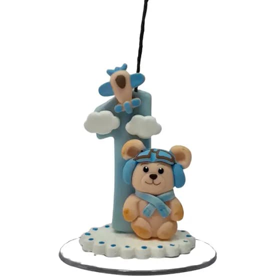 Vela de aniversário Urso Topo de Bolo em Biscuit Urso Aviador
