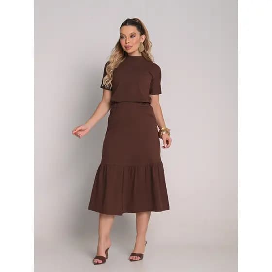 Conjunto Feminino Midi Elegante Casual Moda Evangélica Sofisticada Algodão Premium