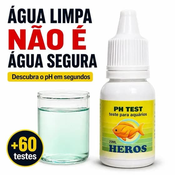 Teste de pH Aquário Água Doce 20ml Heros Rende 65 Testes Resultado Rápido Fácil Uso Iniciante