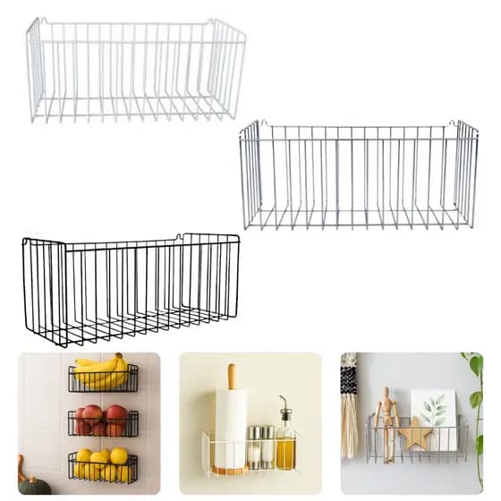 Cesto Multiuso Metal Aramado De Parede 35x15 Cozinha Fruteira Banheiro Lavanderia Organizador