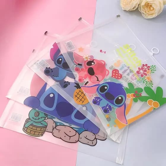 Pasta de Arquivo Anime Stitch A4 Armazenamento de Malha de Nylon Transparente para Documentos
