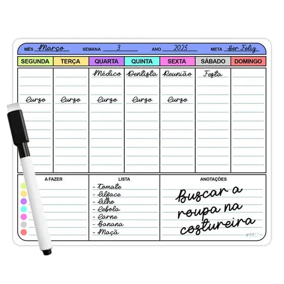 Planner Semanal Magnético p/ Geladeira com Caneta – Organização Visual e Funcional