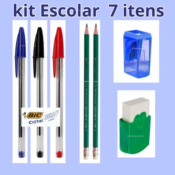 kit Escolar 7 intens canetas bic lápis,lápis , borracha e apontador