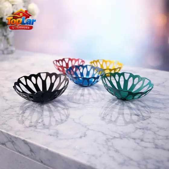 FRUTEIRA DE MESA PLASTICA REDONDA VAZADA COLORIDA TOP