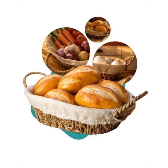 Cesta de Pão Oval com Alça e Forro em Tecido Removível Piquenique Organizadora Decoração - Wolff