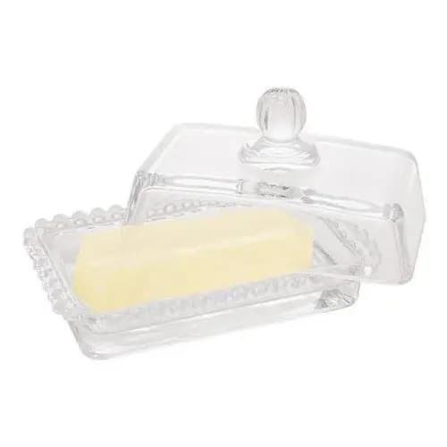 Manteigueira Cristal Wolff Pearl Bolinha 17cm Porta Manteiga Com Tampa Transparente Elegante Mesa Posta Café Da Manhã
