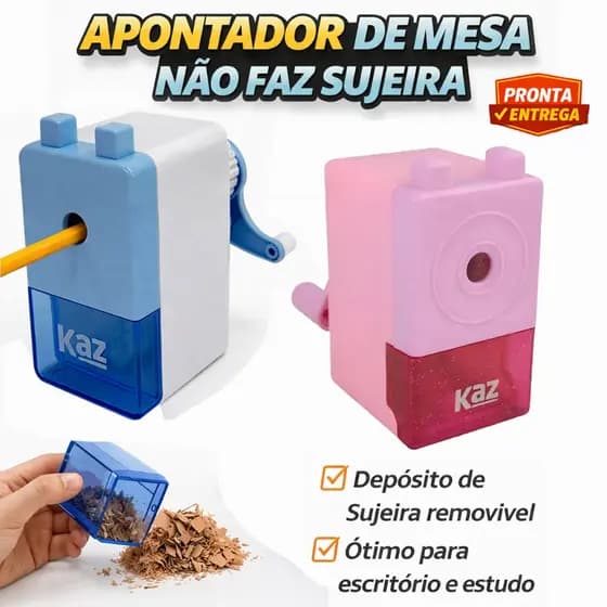Apontador de Mesa Manual Rosa Azul Escolar Lápis Com Depósito Grande Resistente Fácil Uso