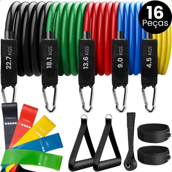 Kit 5 Mini Band + Kit 11 Elástico Extensor Treino Em Casa Multicolorido Ex Decor