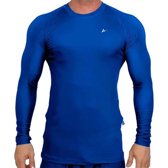 Rash Guard Masculina Camisa Jiu Jitsu No-Gi Lisa Azul Manga Longa