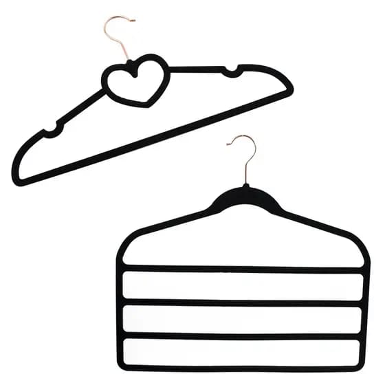 Kit 100 Cabide Veludo Coração Preto Rose + 5 Cabide 4 Calças