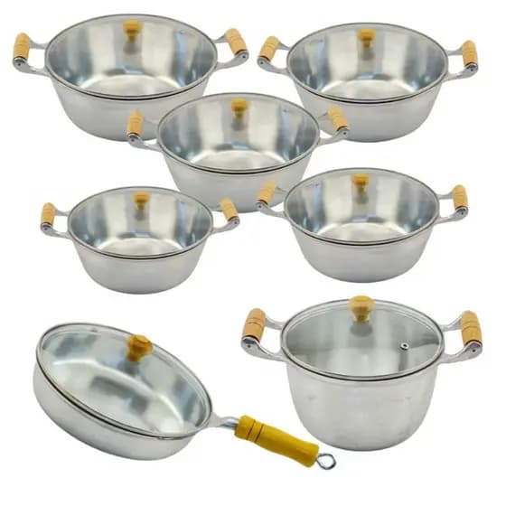 Jogo de Panelas Frigideiras e Caldeirão Tampa de Vidro Aluminio Fundido BatidoTampa de Vidro 7 pçs