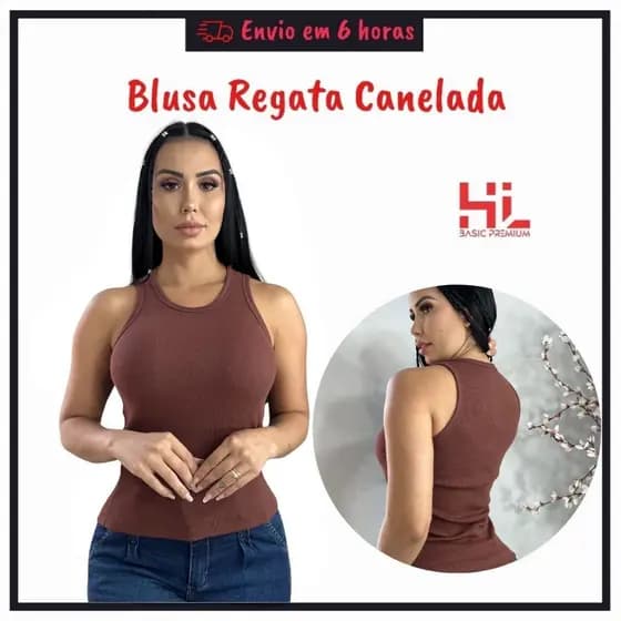 Regata Canelada Feminina Blusa Estilosa Algodão com Elastano