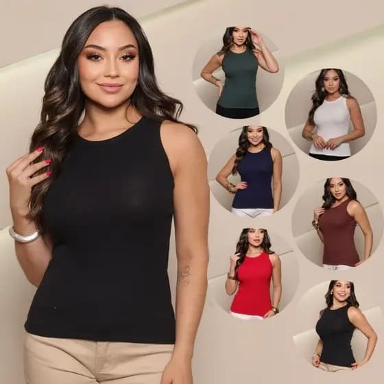 Blusa Feminina Regata Canelada Estilosa Algodão com Elastano