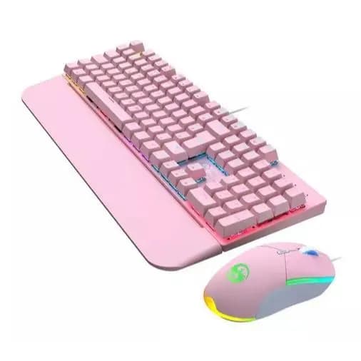 Kit Teclado Mouse Mecânico Abnt2 Gamer Led Rgb Iluminado Cor do mouse Preto Cor do teclado Rosa