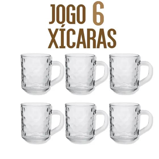 Jogo 6 Canecas Xícaras de Café Cappuccino 250ml Vidro Brasil