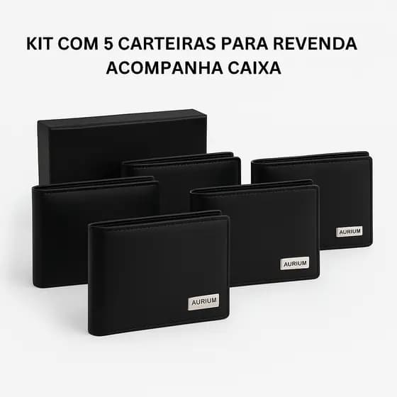 Kit 5 Carteiras Masculinas Aurium Para Revenda (ACOMPANHAM CAIXA) Couro Sintético Presente de Luxo
