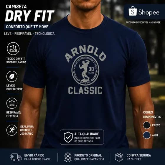 Camiseta Arnold Classic Dryfit Original Academia Treino Corrida Musculação Crossfit Tecido Premium Colmeia Treino