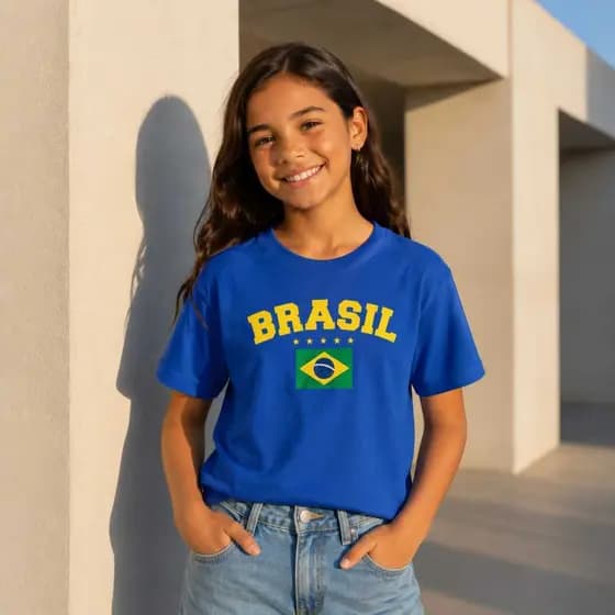 Camiseta Infantil Juvenil Brasil 100% Algodão Unissex Torcedor Brasileiro Roupa inf Copa do Mundo 2026 Tam 02 ao 16 Avve