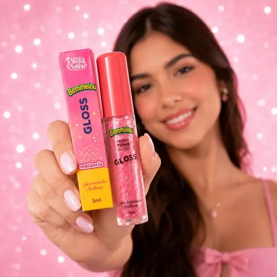 Gloss Labial Glitter Melancia Hidratante Brilho Intenso Não Pegajoso Bemmeloo