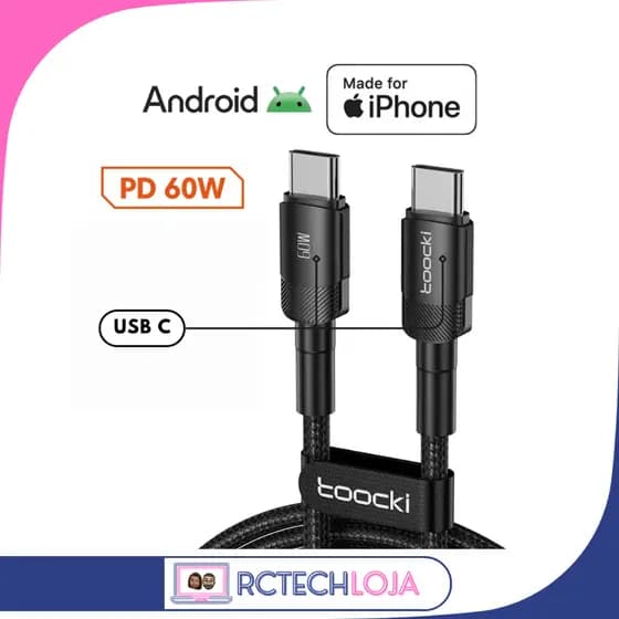 Toocki 60W Cabo USB-C PD 3.0 Quick Charge – Carga Ultra-Rápida para MacBook, Samsung, Xiaomi e Mais