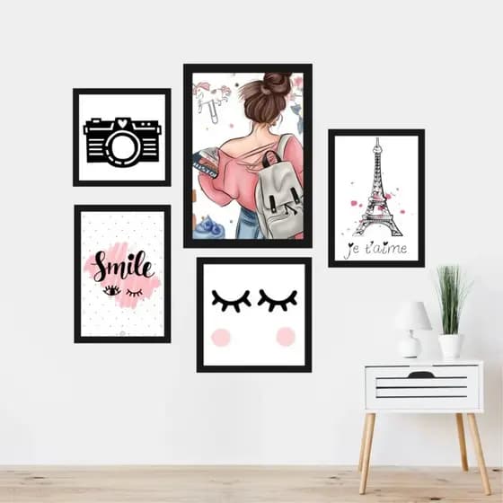 Quadros decorativos kit 5 peças tumblr girls menina power tendencia quarto