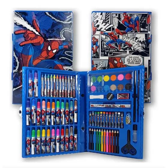 Estojo Maleta Escolar 86 Peças Canetinha Lapis Homem Aranha Cor Azul