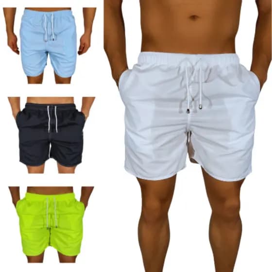Kit 4x Shorts Masculino Mauricinho Neon Tactel Moda Praia Liso Bermuda Verão