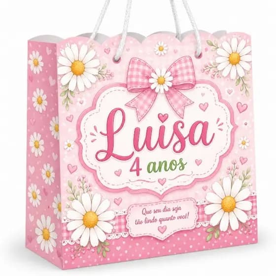 PEGUE E MONTE - Kit Sacolinha Surpresa Personalizada Margarida Rosa | Lembrancinha Decoração Festa Infantil Menina