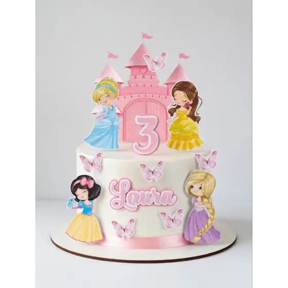 Topo de Bolo Princesas Personalizado com Nome e Idade | Castelo Rosa Princesas Cute| Decoração Festa Infantil Menina