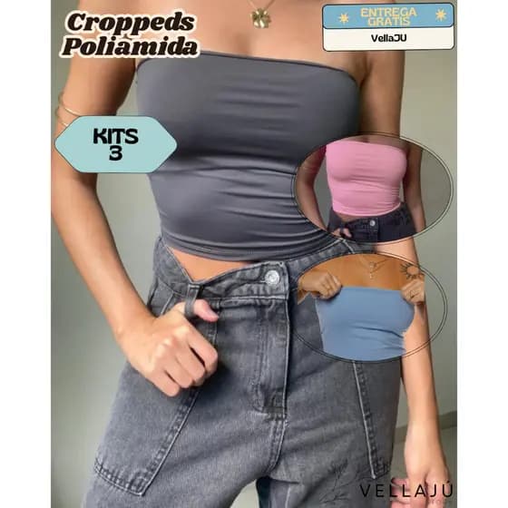 Kits 3 Cropped Tomara que Caia Tube Top Tubinho Segunda Pele Com Forro Poliamida Alta Qualidade