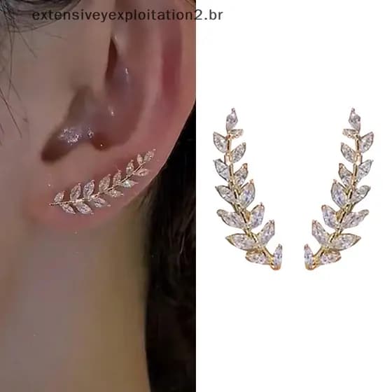 Brincos De Moda Brilhantes De Folha De Rhinestone Para Mulheres Orelha De Trigo Requintados Jóias De Casamento .