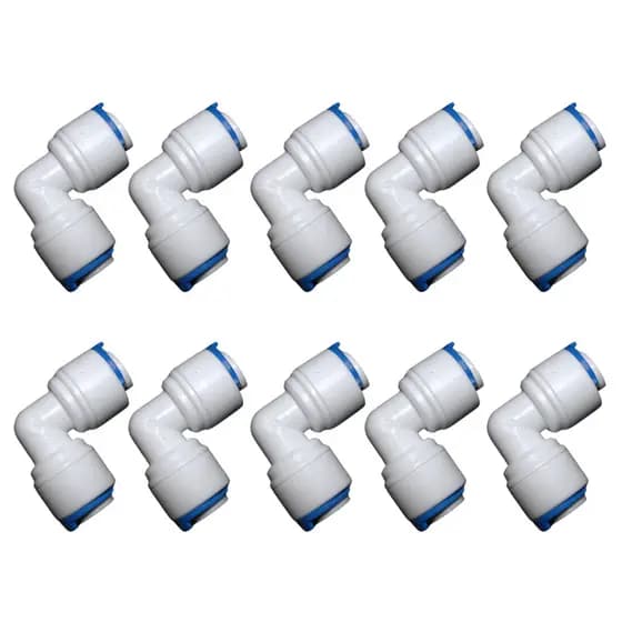 Kit 10 Conectores Cotovelo Branco 90° 1/4 Adaptadores Engate Rápido P/ Bebedouros Purificadores 6MM