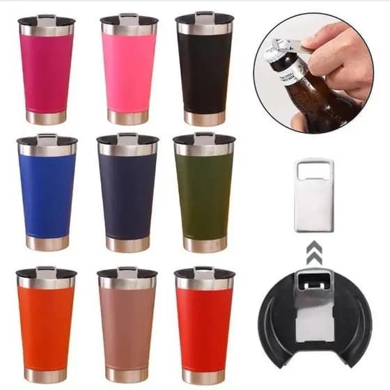 Copo Térmico com Tampa E Abridor 473ml Cerveja Café Inox - SEM PERSONALIZAÇÃO